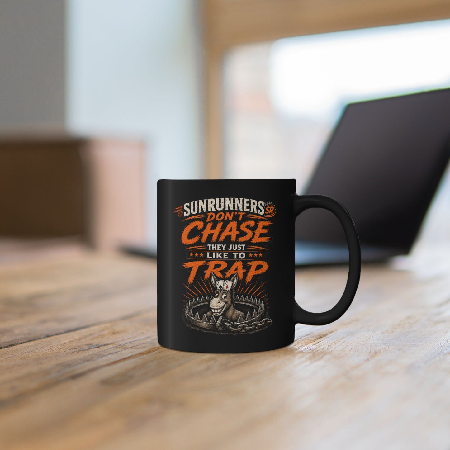 Skeleton Chains Coffee Mug – "Runners Don't Chase, They Escape" Black