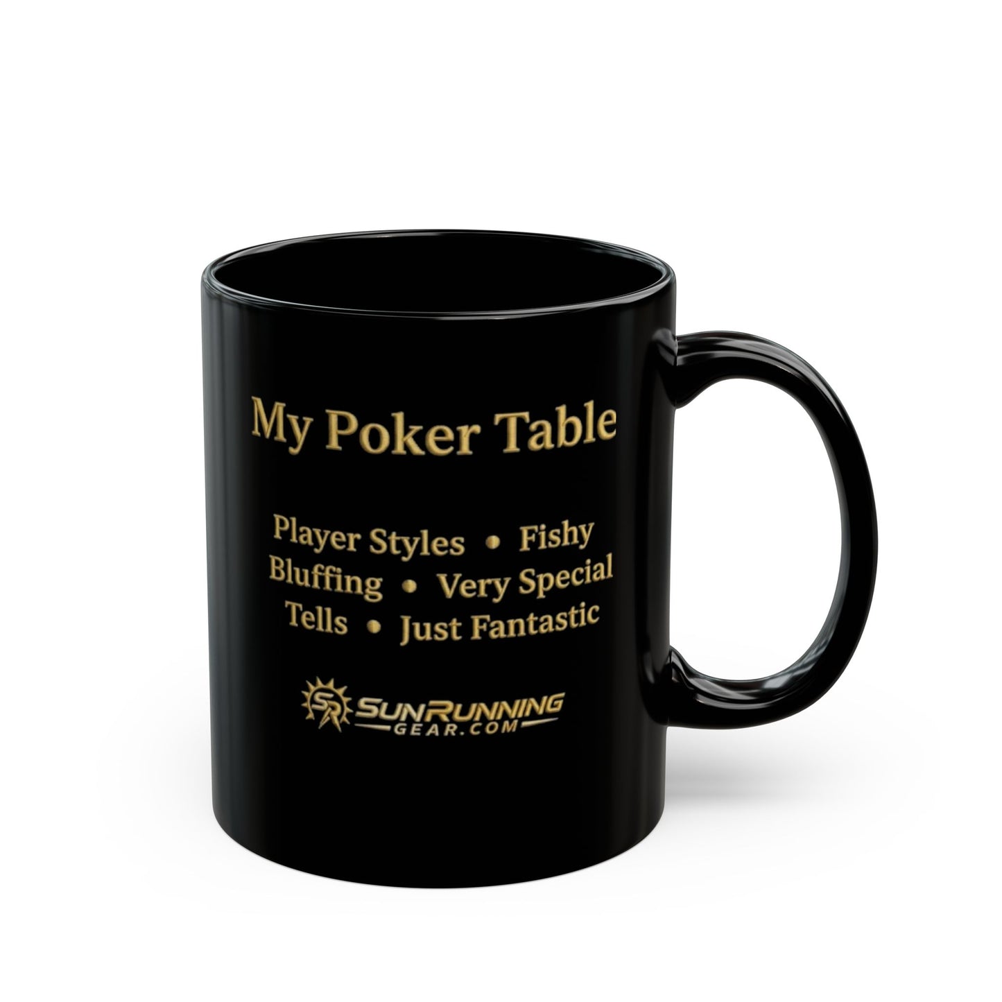 Poker Table Mug — Black Coffee Cup with Gold "My Poker Table" Design, Funny Poker Player Gift (11oz/15oz)