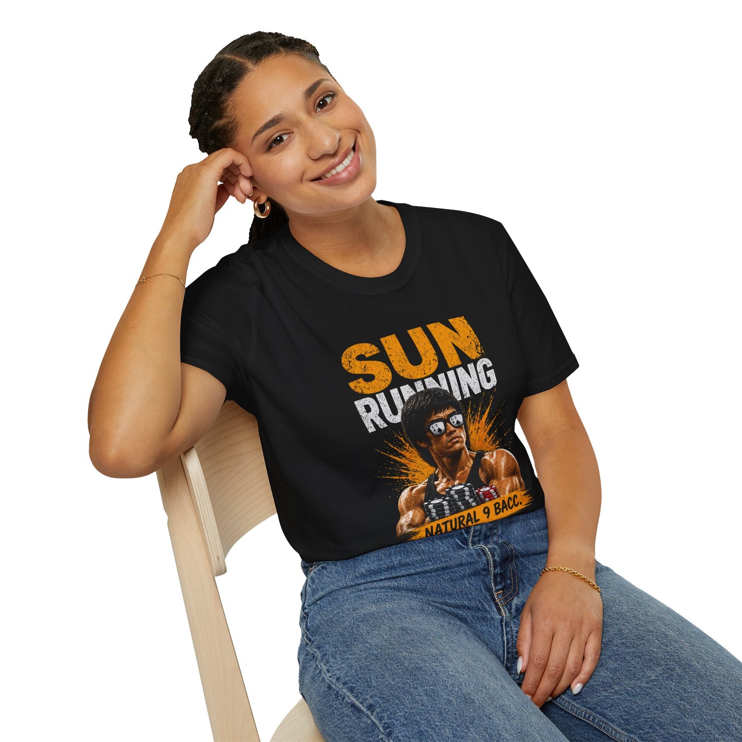 Sun Running T-Shirt — "Natural 9 Bacc." Retro Bodybuilding Tee