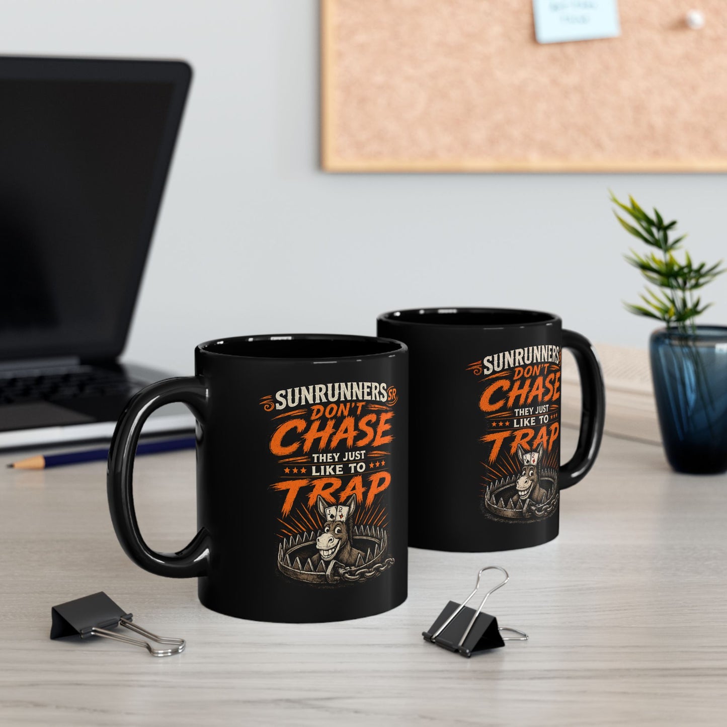 Skeleton Chains Coffee Mug – "Runners Don't Chase, They Escape" Black