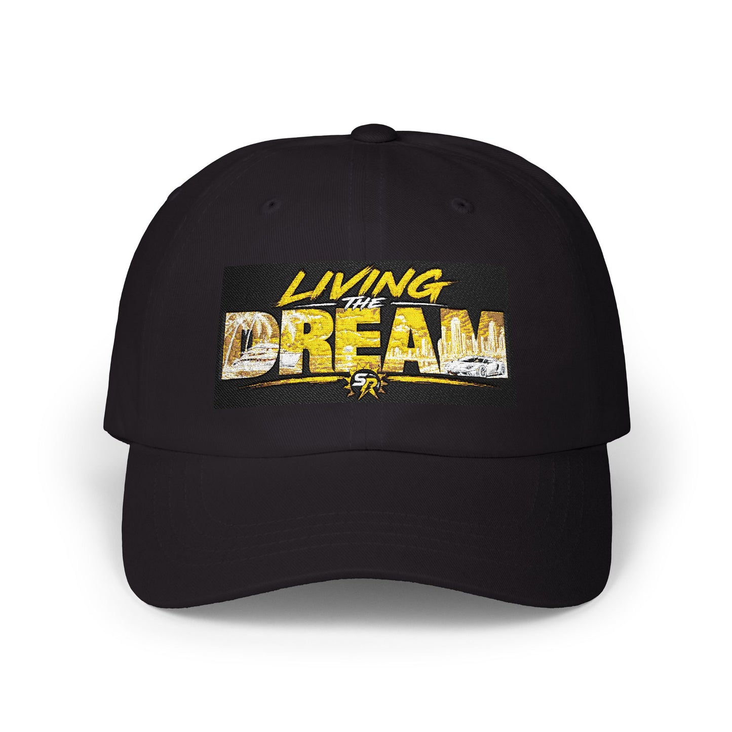 Dad Cap — "Living the Dream" Retro Pixel Logo Hat