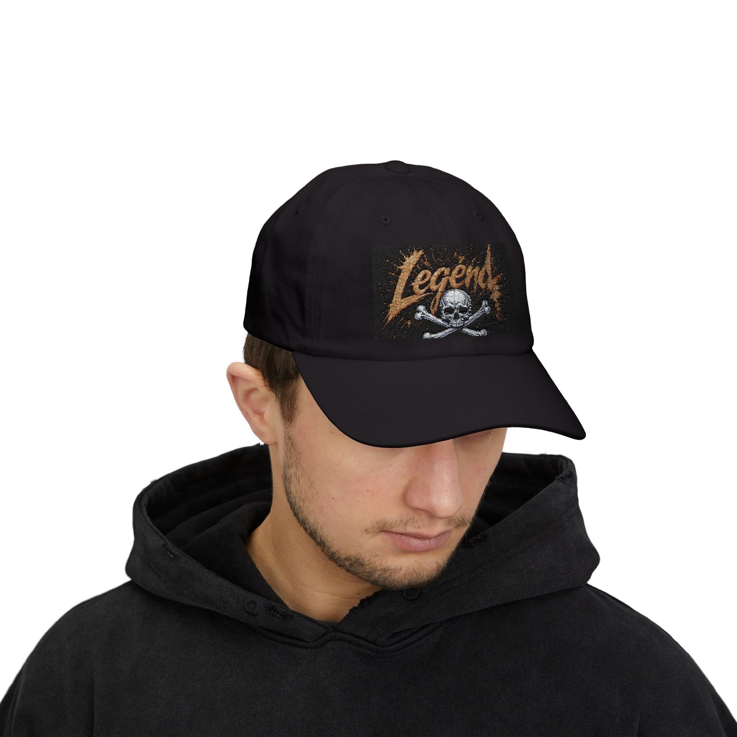 Legend Skull Poker Cap — Embroidered 'Legend' Skull & Crossbones Baseball Hat