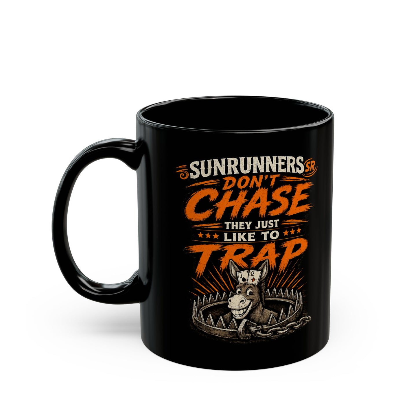 Skeleton Chains Coffee Mug – "Runners Don't Chase, They Escape" Black