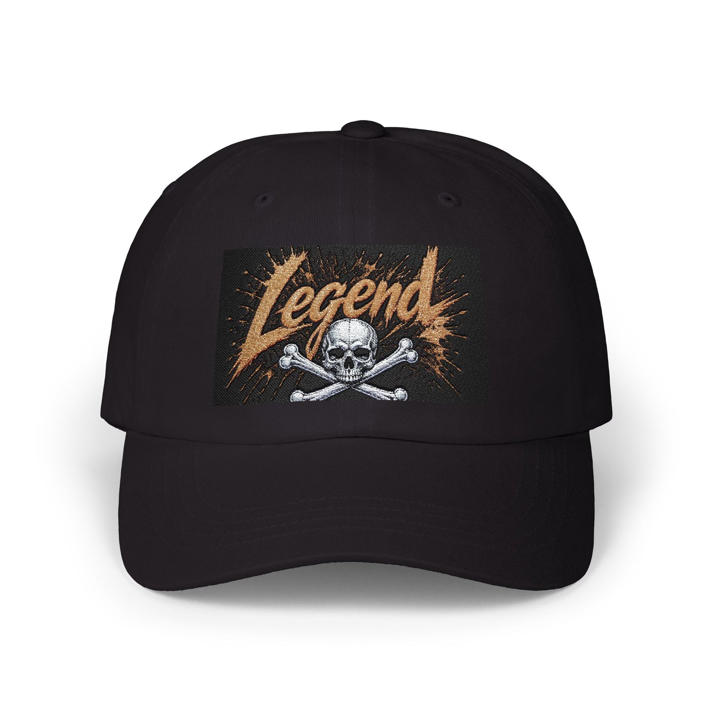 Legend Skull Poker Cap — Embroidered 'Legend' Skull & Crossbones Baseball Hat