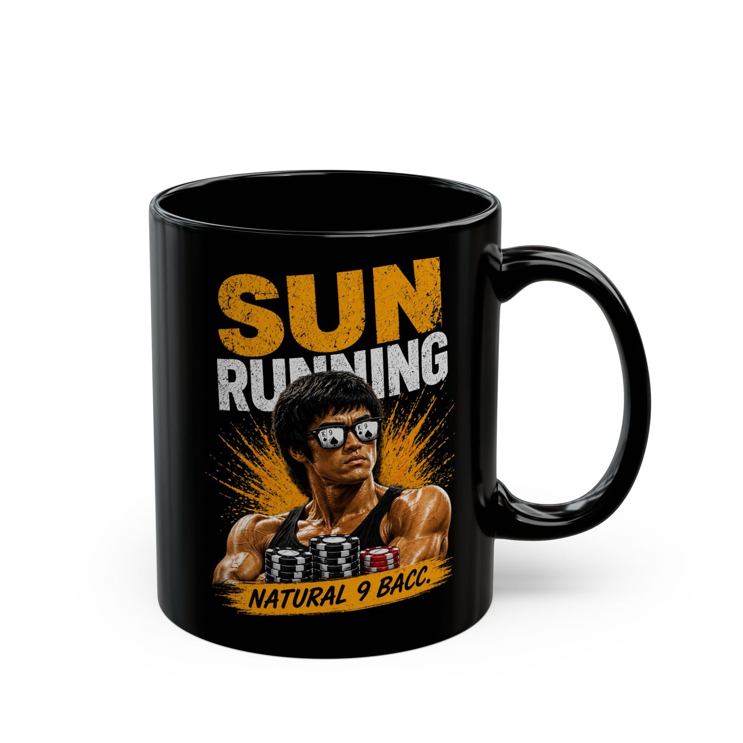 Sun Running Black Mug — Retro Bodybuilder