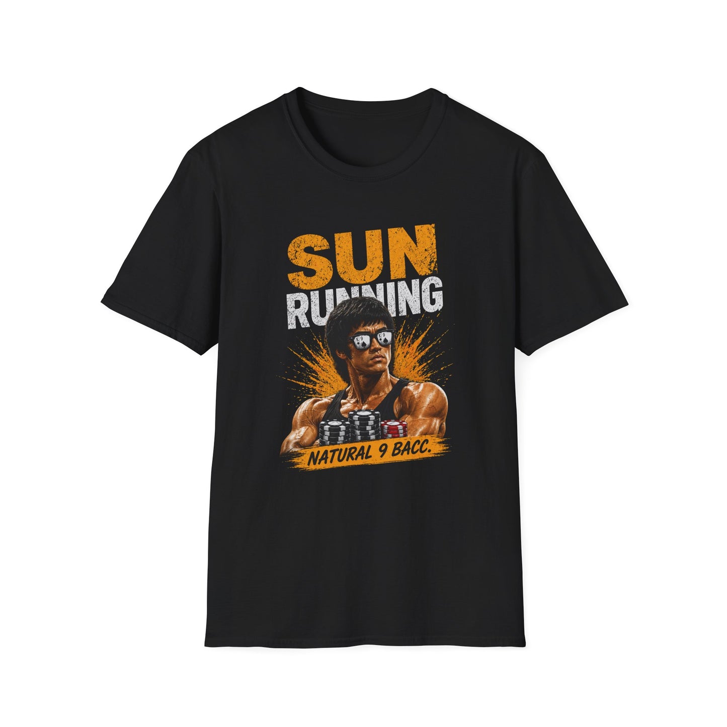Sun Running T-Shirt — "Natural 9 Bacc." Retro Bodybuilding Tee