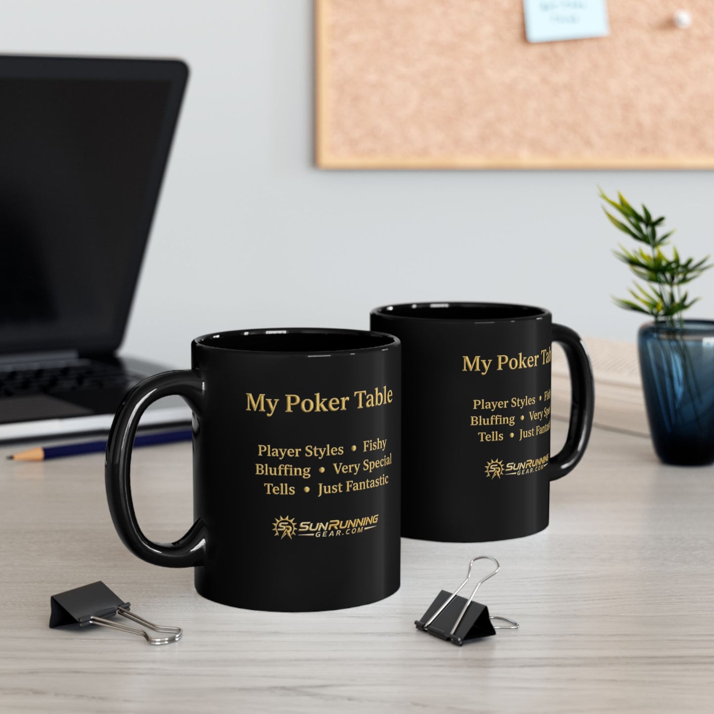 Poker Table Mug — Black Coffee Cup with Gold "My Poker Table" Design, Funny Poker Player Gift (11oz/15oz)