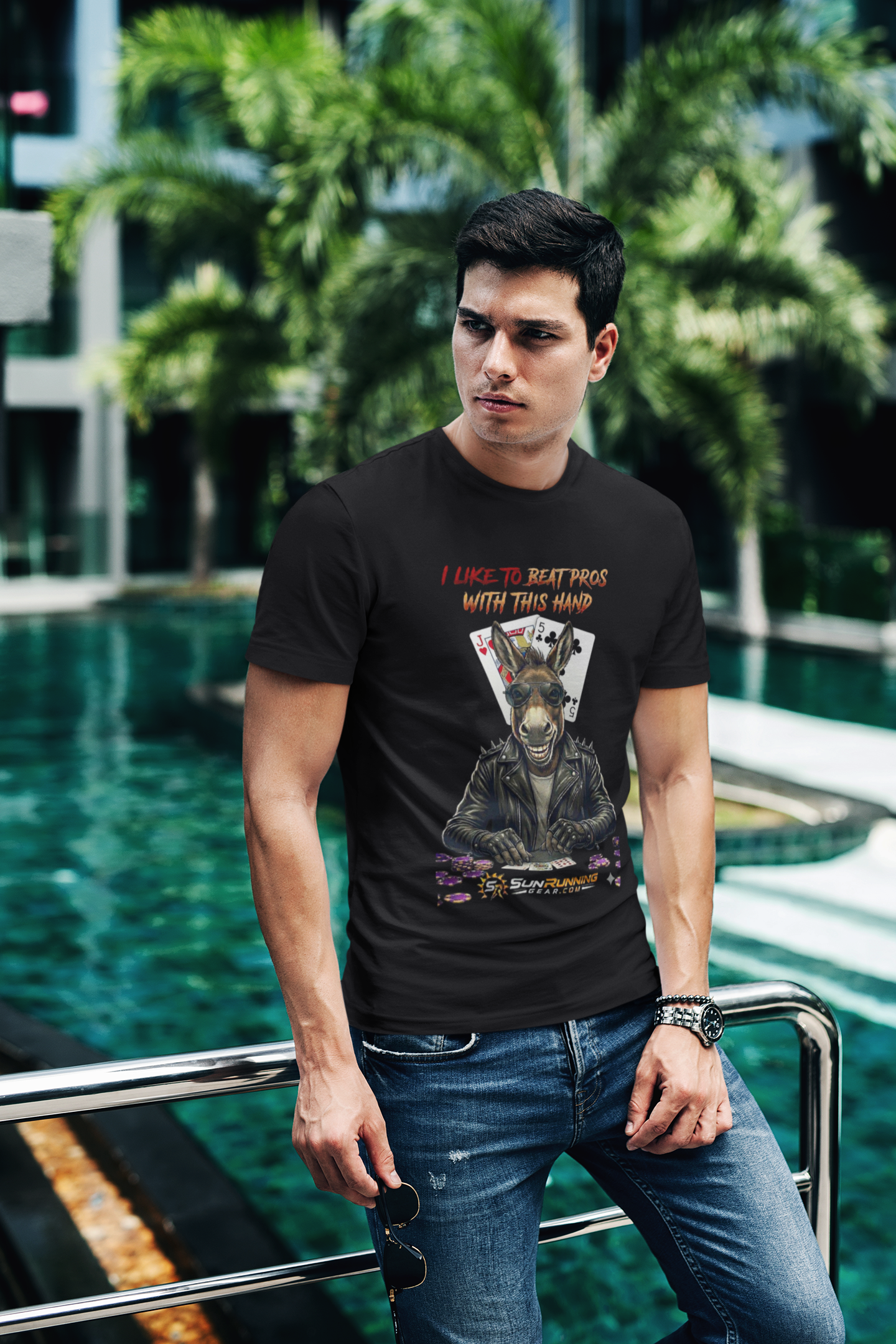Poker Donkey T-Shirt - "I Like to Beat People With This Hand" Novelty Graphic Tee